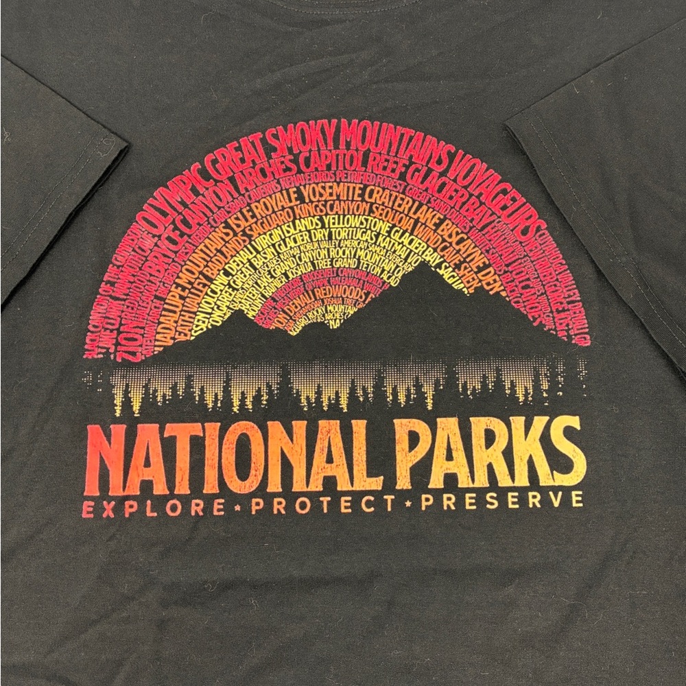 “National Parks Explore-Protect-Preserve”Graphic T-Shirt - Black and Multicolor
